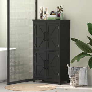 Farmhouse Bathroom Storage Cabinet, Bathroom Floor Cabinet with Barn Doors and Adjustable Shelf, Black – view 7