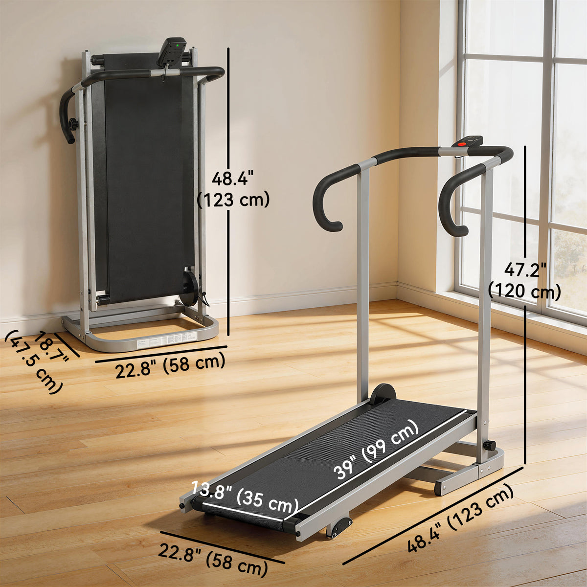 Soozier Walking Pad Treadmill with 16.5% Incline, Foldable Treadmill with LCD Monitor and Handle Bar for Home, Non-Electric