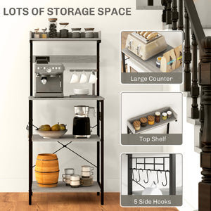 Kitchen Baker's Rack with Power Outlet, Coffee Bar Station with Adjustable Shelves and Hooks – view 5