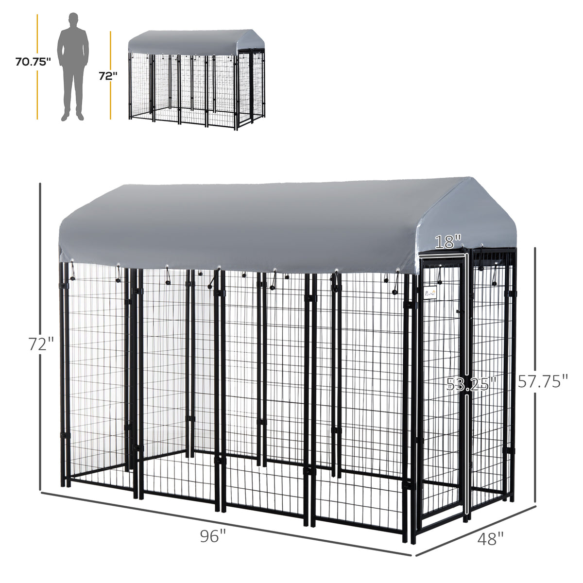 Outdoor Dog Kennel with Waterproof UV-Resistant Cover, 8 x 4 x 6 ft