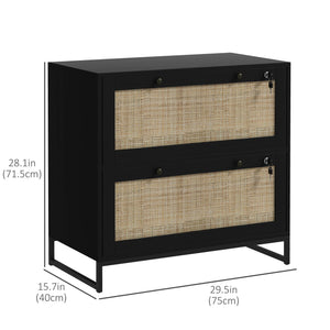 2-Drawer Filing Cabinet with Lock, Rattan File Cabinet with Adjustable Hanging Bar, Natural – view 9