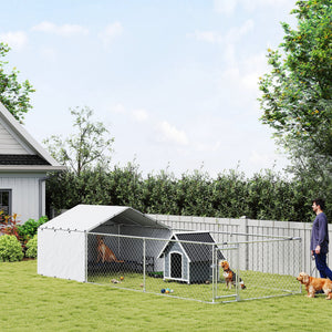 Galvanized Steel Dog Kennel Outdoor with Waterproof & UV-Resistant Cover for Large Dogs, 13.1' x 7.5' x 7.5' – view 14