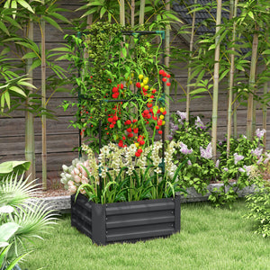 Galvanized Planter Box, Outdoor Raised Garden Bed with 3-Tier Trellis Tomato Cage for Climbing Vines – view 14