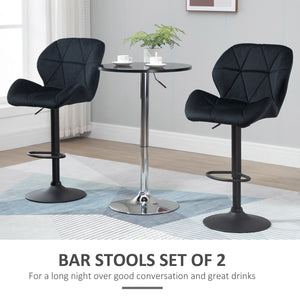 Bar Stool Set of 2 Fabric Adjustable Height Armless Upholstered Counter Chairs with Swivel Seat, Black – view 3