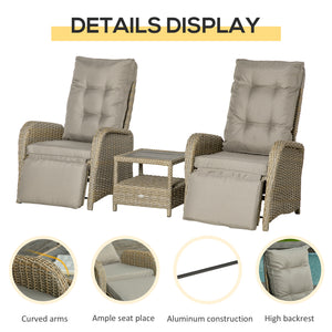 3 Pieces Patio Wicker Bistro Set, PE Rattan Coffee Table & Adjustable Recline Chairs Furniture Set – view 12