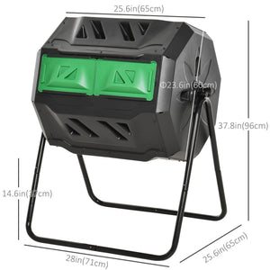 43 Gallon (160L) Tumbling Compost Bin Outdoor Dual Chamber 360° Rotating Composter with Sliding Doors – view 9