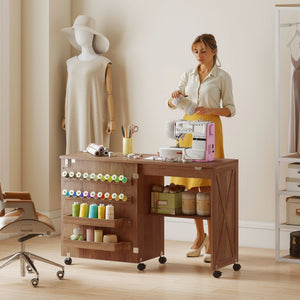 Sewing Machine Table on Wheels, Folding Craft Table with 2 Bins, Storage Shelf, 18 Pegs, Lockable Wheels โ view 7