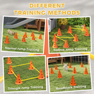 Dog Agility Hurdle Cone Set, Adjustable Obstacle Course Equipment with 8 Cones & 8 Poles, Carry Bag, Orange