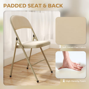 4 Pack Folding Chairs with Padded Seats, Velvet Portable Party Chairs with Steel Frame, Beige – view 4
