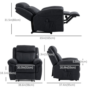 Manual Recliner Chair with Vibration Massage, Side Pockets, Microfibre Reclining Chair for Living Room, Black