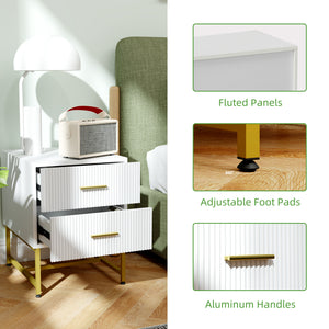 2 Pieces Nightstands with Storage, Modern Bedside Tables with 2 Fluted Drawers and Gold Legs for Bedroom – view 12