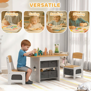Qaba 3 Piece Kids Table and Chair Set with 6 Removable Drawers, for Classroom, Living Room, Bedroom, Nursery