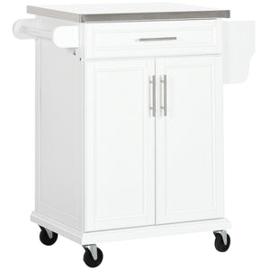 Kitchen Island with Stainless Steel Top, Rolling Kitchen Cart on Wheels with Storage Drawer, Cabinet, Towel Rack and Spice Rack (Black)