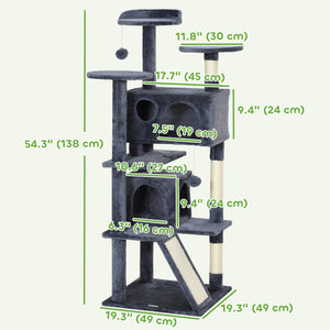 54" Cat Tree, Multi-Level Cat Tower with Scratching Posts, Cat Condos, Bed, Platforms, Ramp, Toy Ball, Beige – view 9
