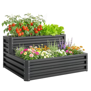 2 Tier Raised Garden Bed, 47" x 40" x 23" Galvanized Steel Planter Box for Vegetables, Flowers, and Herbs