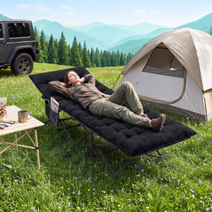 Camping Cot for Adults with Soft Padded Mat and Carrying Bag-Black view 2