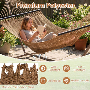 Caribbean Hammock with Spreader Bar for Patio Poolside-Khaki view 7
