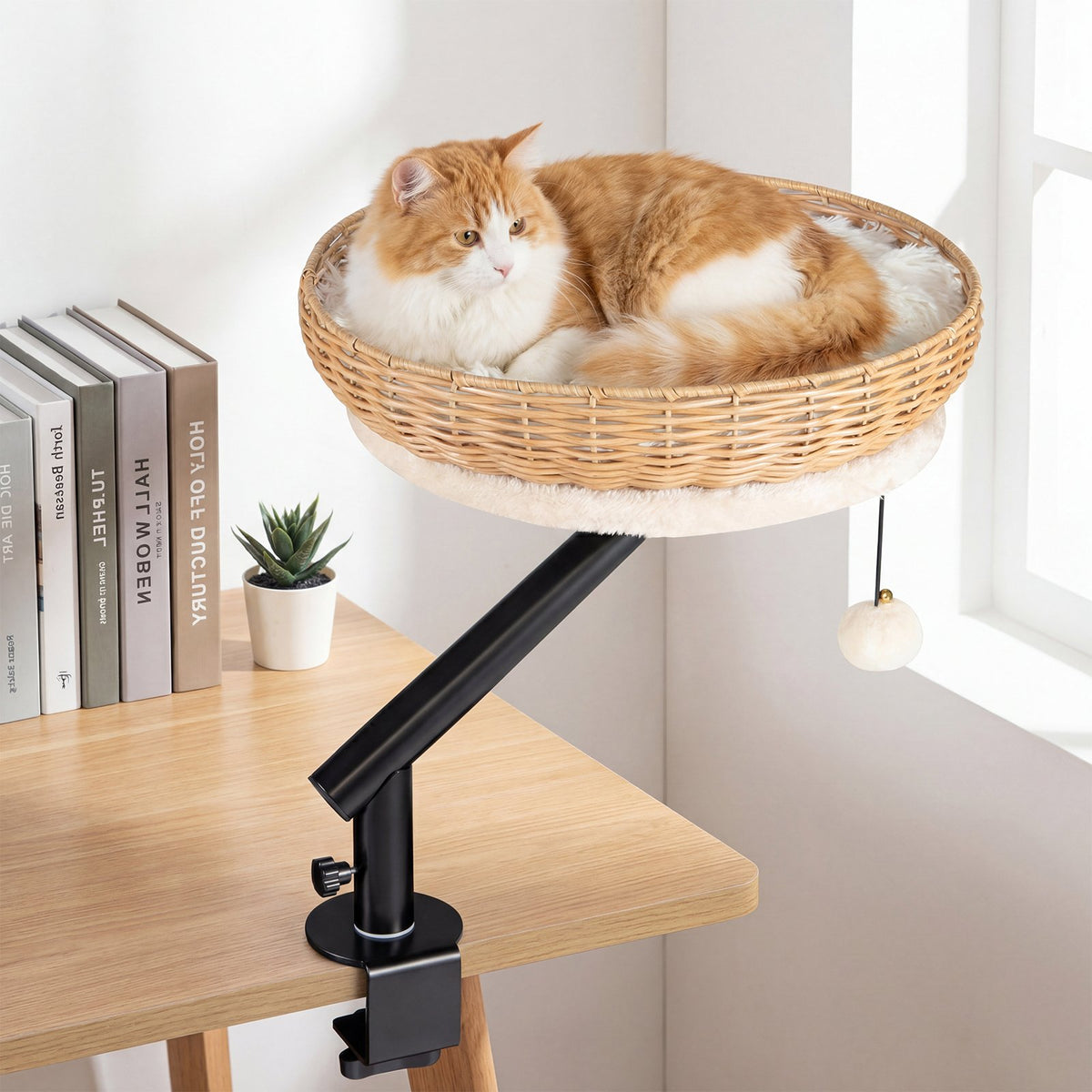 Cat Desk Bed with Removable Padded Cushion for Indoor Cats-Natural view 2