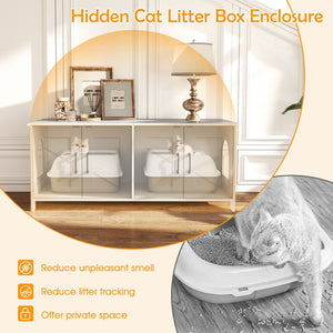 Cat Litter Box Enclosure for 2 Cats Modern Kitty Litter Box Furniture Hidden-White view 7