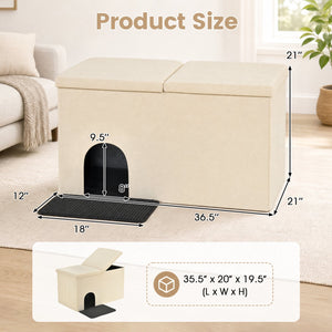 3-in-1 Cat Litter Box Enclosure with Removable & Movable Divider for Pets-Beige view 5