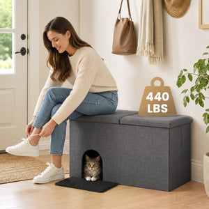 3-in-1 Cat Litter Box Enclosure with Removable & Movable Divider for Pets-Gray view 3