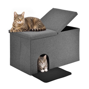 3-in-1 Cat Litter Box Enclosure with Removable & Movable Divider for Pets-Gray view 4