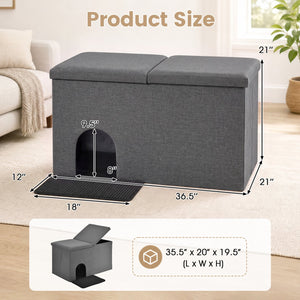 3-in-1 Cat Litter Box Enclosure with Removable & Movable Divider for Pets-Gray view 5