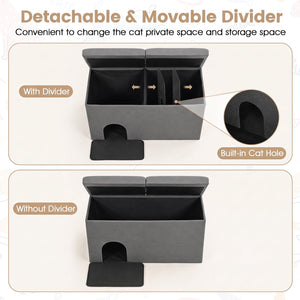 3-in-1 Cat Litter Box Enclosure with Removable & Movable Divider for Pets-Gray view 9