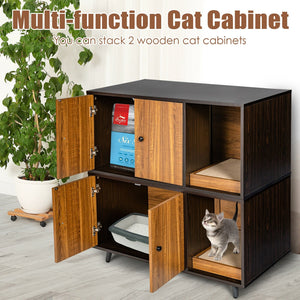 Cat Litter Box Enclosure with Divider and Double Doors-Brown view 3