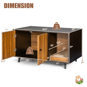 Cat Litter Box Enclosure with Divider and Double Doors-Brown view 5