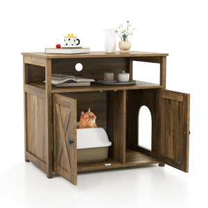 Cat Litter Box Enclosure with Double Barn Doors, Divider, Side Entry and Storage Shelf view 4
