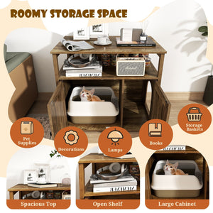 Cat Litter Box Enclosure with Double Barn Doors, Divider, Side Entry and Storage Shelf view 7