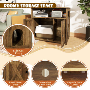 Cat Litter Box Enclosure with Double Barn Doors, Divider, Side Entry and Storage Shelf view 8