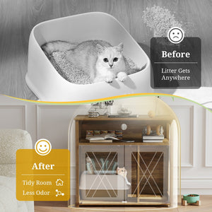 Cat Litter Box Enclosure with Double Barn Doors, Divider, Side Entry and Storage Shelf view 9