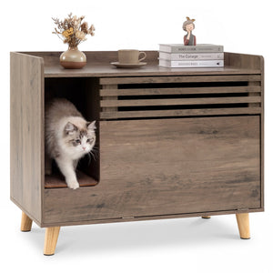 Cat Litter Box Enclosure with Flip-down Opening Door and Scratching Mat-Brown view 4