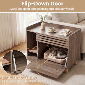 Cat Litter Box Enclosure with Flip-down Opening Door and Scratching Mat-Brown view 8