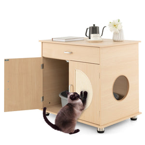 Cat Litter Box Enclosure with Sisal Scratching Doors and Storage-Natural view 4