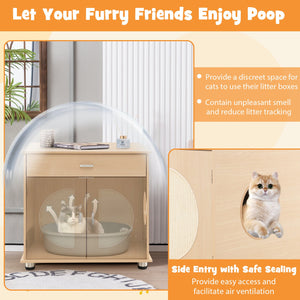 Cat Litter Box Enclosure with Sisal Scratching Doors and Storage-Natural view 6
