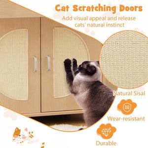 Cat Litter Box Enclosure with Sisal Scratching Doors and Storage-Natural view 7