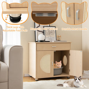 Cat Litter Box Enclosure with Sisal Scratching Doors and Storage-Natural view 9