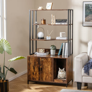Cat Litter Box Enclosure with Storage and 3-tier Shelves-Rustic Brown view 3