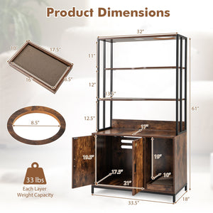 Cat Litter Box Enclosure with Storage and 3-tier Shelves-Rustic Brown view 5