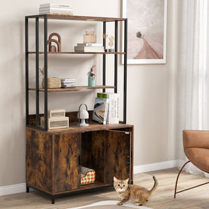 Cat Litter Box Enclosure with Storage and 3-tier Shelves-Rustic Brown view 6