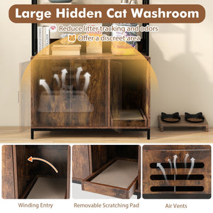 Cat Litter Box Enclosure with Storage and 3-tier Shelves-Rustic Brown view 7