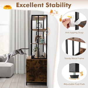 Cat Litter Box Enclosure with Storage and 3-tier Shelves-Rustic Brown view 9