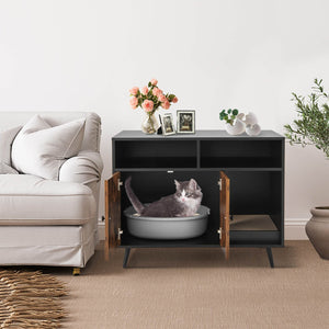 Cat Litter Box Enclosure with Storage Compartments and Pet Scratcher view 4