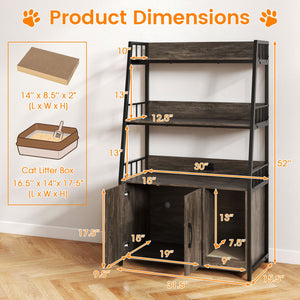 Cat Litter Box Enclosure with Storage Shelves and Scratching Pad-Gray view 4