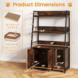Cat Litter Box Enclosure with Storage Shelves and Scratching Pad-Rustic Brown view 4