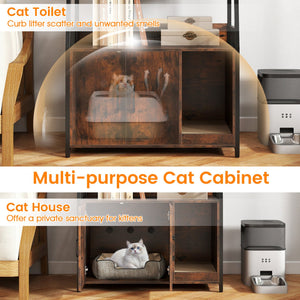 Cat Litter Box Enclosure with Storage Shelves and Scratching Pad-Rustic Brown view 5