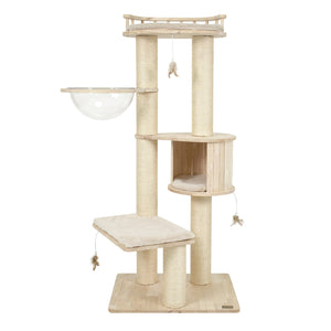 Cat Tree for Indoor Kittens, with Top Perch Condo Space and 3 Hanging Feather Toys-Beige